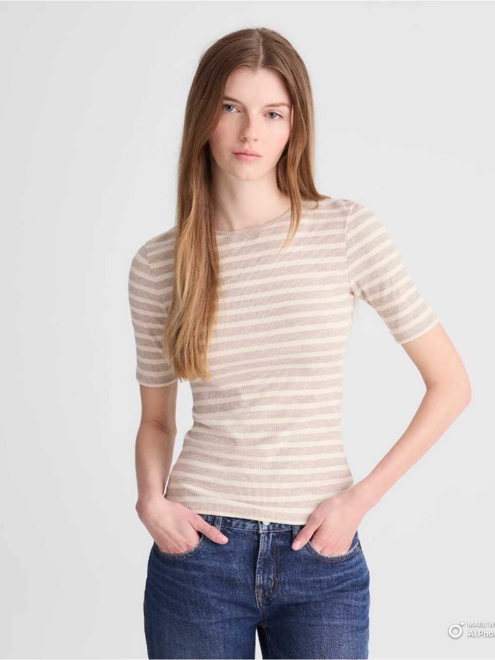 Madewell Medium The 9-9 Tee in LuxeRib Coastal Dune NWT Taupe Cream Short Sleeve